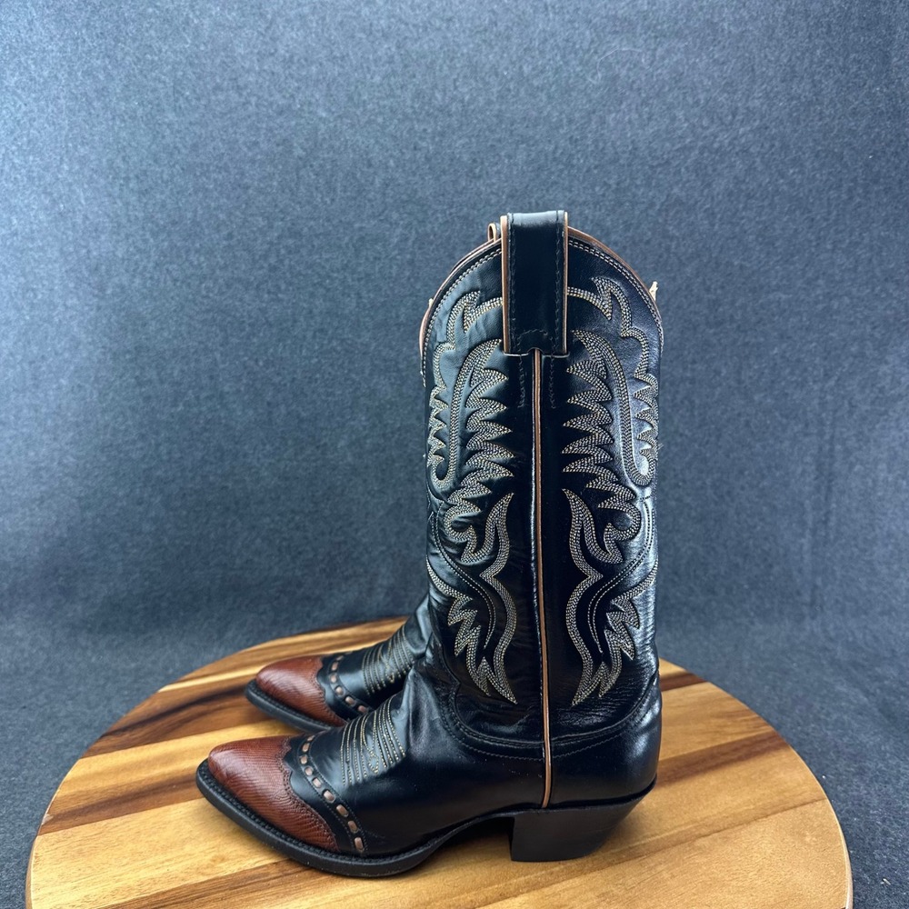 Justin Western Collectors Boots #L4930 Women 4.5B Black Lizard Toe Buckstitch - Picture 5 of 9